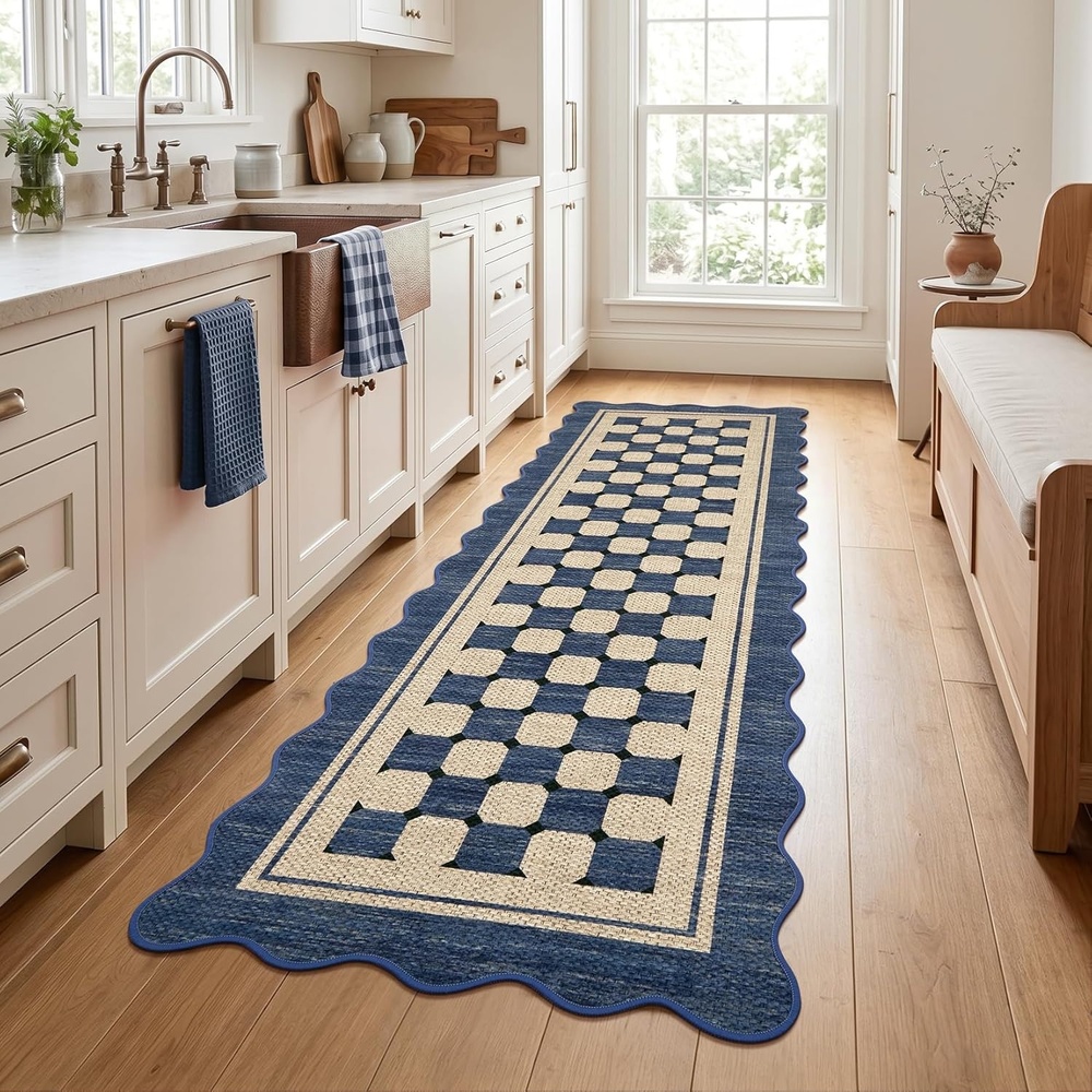 image:imageGarvee Easy Jute Rug 4x6 Outdoor Patio Rug Washable Indoor Kitchen Rugs Non Slip Low Pile Stain Resistant Farmhouse Neutral Striped Area Rug for Entrance Living Room Backyard Bedroom 4x6Checkerednavy