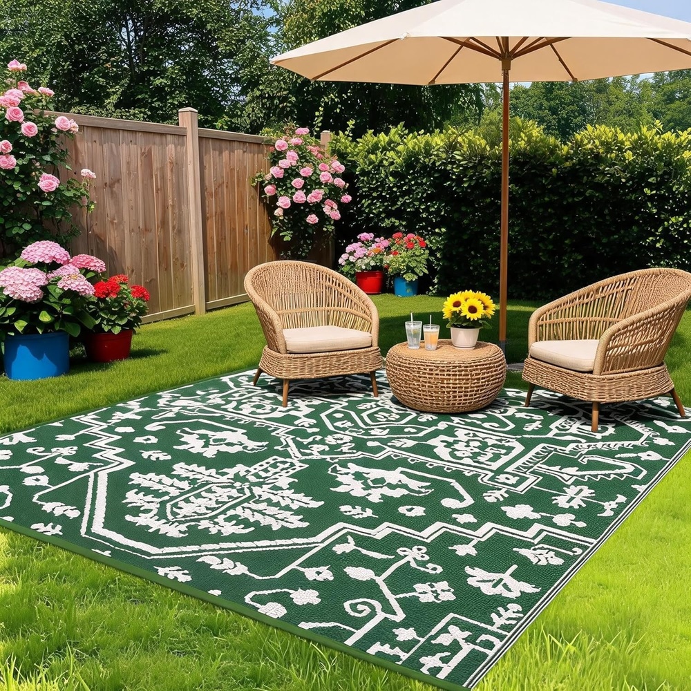 image:imageGarvee Outdoor Rug 8x10 Vintage Medallion Outdoor Rug Waterproof Patio Rugs Plastic Carpet RV Mat Carpet for Patio Outside Entry Backyard Deck Bench Picnic CamperBlueGreyBoho  GreenWhite