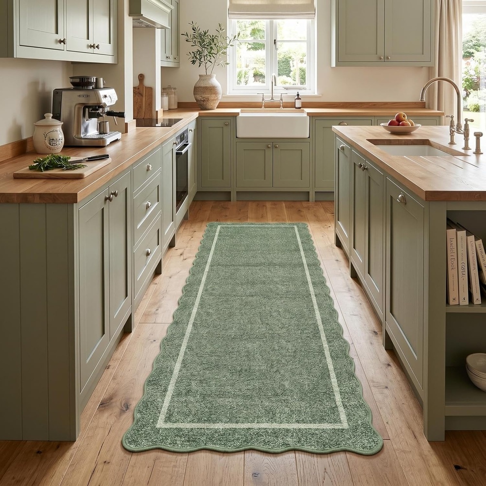 image:imageGarvee Scalloped Washable Rugs 10x14 Rug for Living Room Bedroom Rug Modern Large Area Rug Non Slip Throw Rugs Soft Low Pile Stain Resistant Carpet for Dorm Dining Room Dorm 10x14 BeigeAscallopedgreyish Green