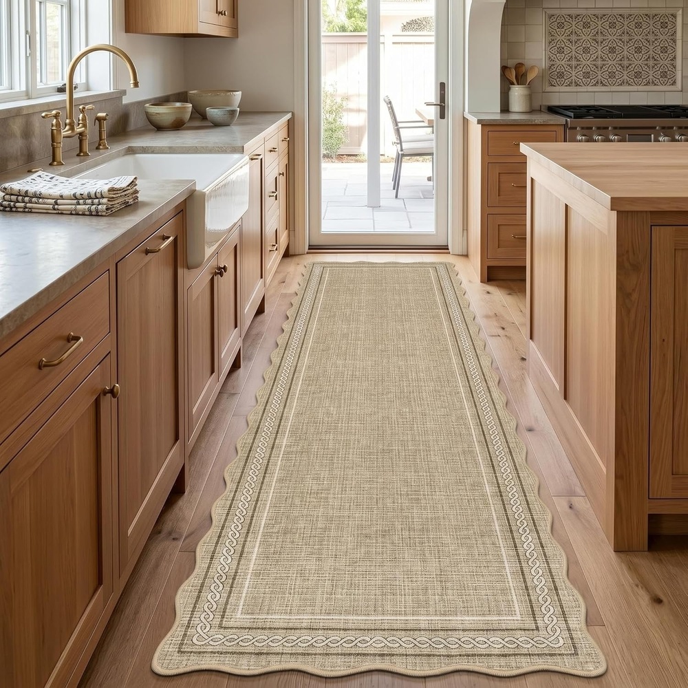 image:imageGarvee Scalloped Washable Rugs 10x14 Rug for Living Room Bedroom Rug Modern Large Area Rug Non Slip Throw Rugs Soft Low Pile Stain Resistant Carpet for Dorm Dining Room Dorm 10x14 BeigeCscallopedjute Color