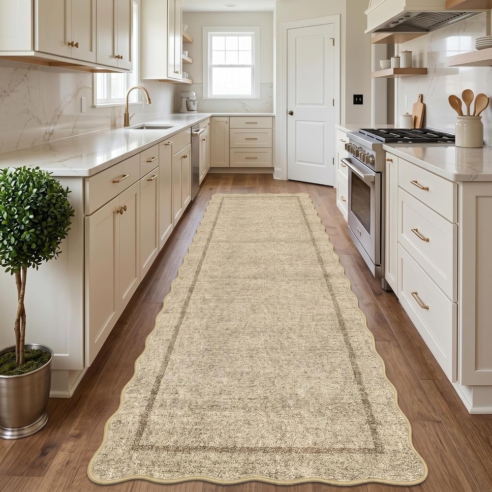 image:imageGarvee Scalloped Washable Rugs 10x14 Rug for Living Room Bedroom Rug Modern Large Area Rug Non Slip Throw Rugs Soft Low Pile Stain Resistant Carpet for Dorm Dining Room Dorm 10x14 BeigeAscallopedjute Color
