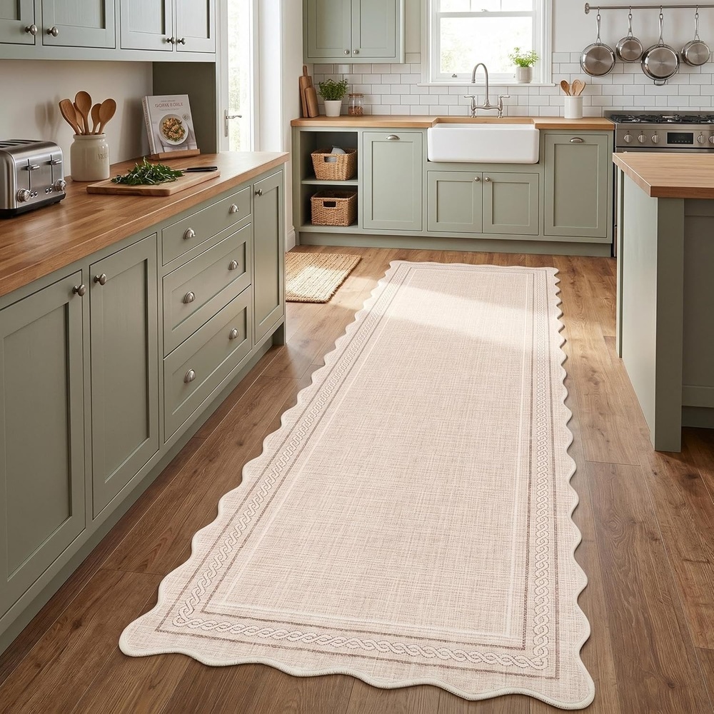 image:imageGarvee Scalloped Washable Rugs 10x14 Rug for Living Room Bedroom Rug Modern Large Area Rug Non Slip Throw Rugs Soft Low Pile Stain Resistant Carpet for Dorm Dining Room Dorm 10x14 BeigeCscallopedbeige