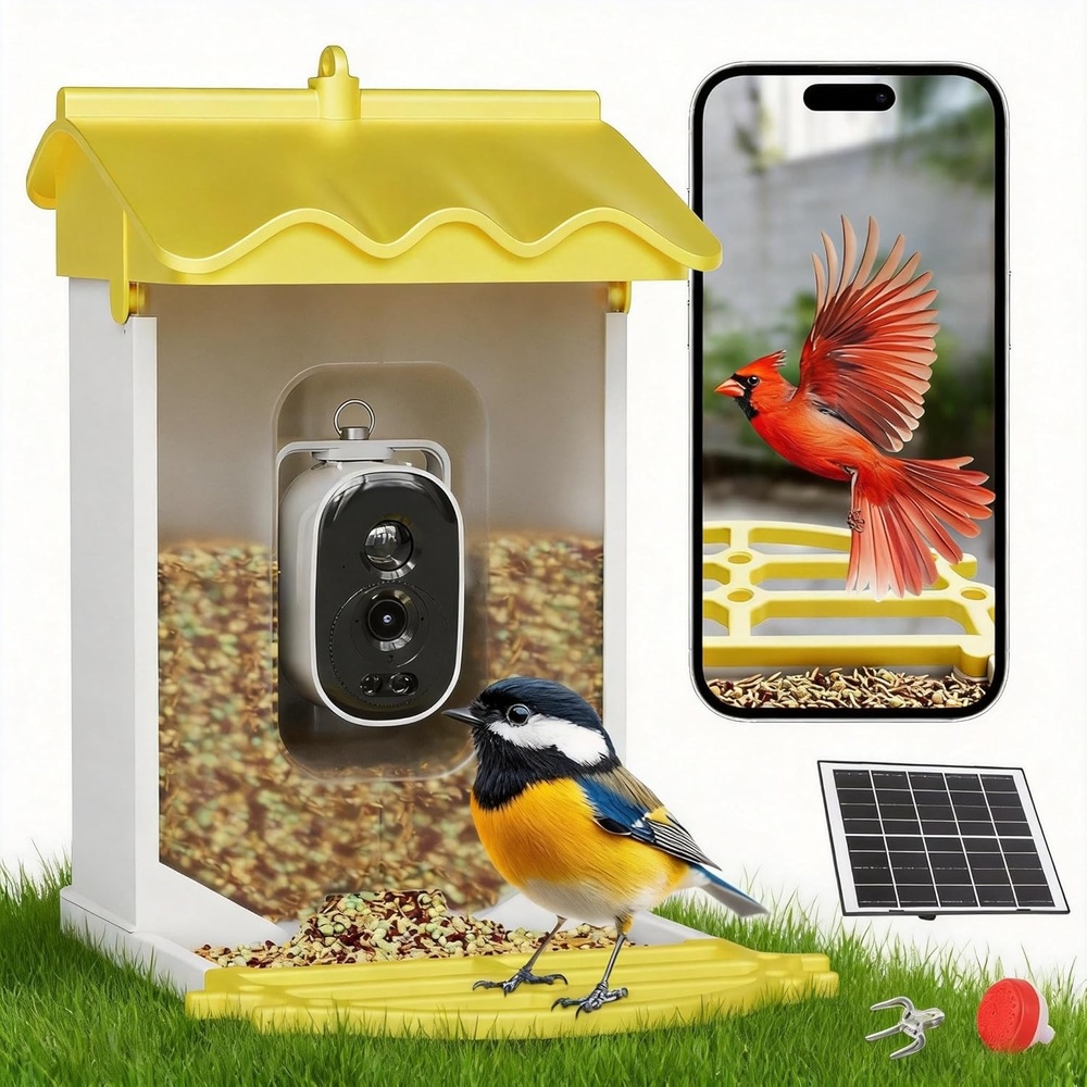 image:imageGarvee Smart Bird Feeder with 4K Camera amp AI Recognition  Solar Powered 2L Capacity Night Vision App Alerts for Bird Watching Squirrel Deterrent FunctionLight Yellow