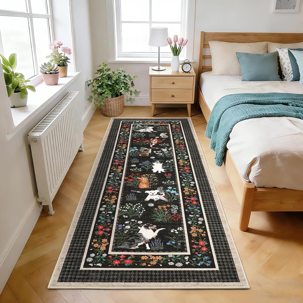 image:imageGarvee Washable Area Rug 8x10 Rugs for Living Room Indoor Farmhouse Cute Animal Print Nursery Rugs with Non Slip Back Low Pile Ultra Thin Floor Rug for Girls Kids Room BeigeCute Animalblack