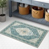 Garvee 3×5 ft Boho Traditional Washable Area Rug,Vintage Medallion Print Carpet,Foldable Non-Shedding Floor Mat with Low Pile Non-Slip Rubber Backing for Dining Room Bedroom Living Room（Grey-Green）(Gray Green)