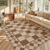 Garvee 9×12 Indoor Outdoor Rugs Easy Jute Scalloped Living Room Rugs with Non Slip Backing, Modern Border Washable Rug Stain Resistant Non Shedding Neutral Mats for Dining Room, Bedroom, Patio, Brown(Checkered|white Coffee)