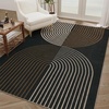 Garvee 9×12 Indoor Outdoor Rugs Easy Jute Scalloped Living Room Rugs with Non Slip Backing, Modern Border Washable Rug Stain Resistant Non Shedding Neutral Mats for Dining Room, Bedroom, Patio, Brown(Rainbow|black&brown)