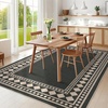 Garvee 9×12 Indoor Outdoor Rugs Easy Jute Scalloped Living Room Rugs with Non Slip Backing, Modern Border Washable Rug Stain Resistant Non Shedding Neutral Mats for Dining Room, Bedroom, Patio, Brown(Bordered|black)