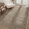 Garvee 9×12 Indoor Outdoor Rugs Easy Jute Scalloped Living Room Rugs with Non Slip Backing, Modern Border Washable Rug Stain Resistant Non Shedding Neutral Mats for Dining Room, Bedroom, Patio, Brown(Striped|nature)
