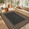 Garvee 9×12 Indoor Outdoor Rugs Easy Jute Scalloped Living Room Rugs with Non Slip Backing, Modern Border Washable Rug Stain Resistant Non Shedding Neutral Mats for Dining Room, Bedroom, Patio, Brown(Bordered|black Brown)