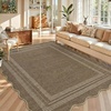 Garvee 9×12 Indoor Outdoor Rugs Easy Jute Scalloped Living Room Rugs with Non Slip Backing, Modern Border Washable Rug Stain Resistant Non Shedding Neutral Mats for Dining Room, Bedroom, Patio, Brown(Scalloped|brown)