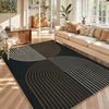 Garvee 9×12 Indoor Outdoor Rugs Easy Jute Scalloped Living Room Rugs with Non Slip Backing, Modern Border Washable Rug Stain Resistant Non Shedding Neutral Mats for Dining Room, Bedroom, Patio, Brown(Rainbow|black&brown)