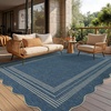Garvee 9×12 Indoor Outdoor Rugs Easy Jute Scalloped Living Room Rugs with Non Slip Backing, Modern Border Washable Rug Stain Resistant Non Shedding Neutral Mats for Dining Room, Bedroom, Patio, Brown(Scalloped|denim Blue)