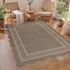 Garvee 9×12 Indoor Outdoor Rugs Easy Jute Scalloped Living Room Rugs with Non Slip Backing, Modern Border Washable Rug Stain Resistant Non Shedding Neutral Mats for Dining Room, Bedroom, Patio, Brown(Scalloped|brown)