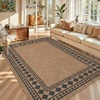 Garvee 9×12 Indoor Outdoor Rugs Easy Jute Scalloped Living Room Rugs with Non Slip Backing, Modern Border Washable Rug Stain Resistant Non Shedding Neutral Mats for Dining Room, Bedroom, Patio, Brown(Bordered|brown)