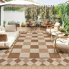Garvee 9×12 Indoor Outdoor Rugs Easy Jute Scalloped Living Room Rugs with Non Slip Backing, Modern Border Washable Rug Stain Resistant Non Shedding Neutral Mats for Dining Room, Bedroom, Patio, Brown(Checkered|white Coffee)