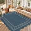 Garvee 9×12 Indoor Outdoor Rugs Easy Jute Scalloped Living Room Rugs with Non Slip Backing, Modern Border Washable Rug Stain Resistant Non Shedding Neutral Mats for Dining Room, Bedroom, Patio, Brown(Scalloped|denim Blue)