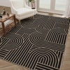 Garvee 9×12 Indoor Outdoor Rugs Easy Jute Scalloped Living Room Rugs with Non Slip Backing, Modern Border Washable Rug Stain Resistant Non Shedding Neutral Mats for Dining Room, Bedroom, Patio, Brown(Striped|black)