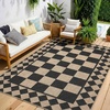 Garvee 9×12 Indoor Outdoor Rugs Easy Jute Scalloped Living Room Rugs with Non Slip Backing, Modern Border Washable Rug Stain Resistant Non Shedding Neutral Mats for Dining Room, Bedroom, Patio, Brown(Checkered|black White)