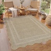 Garvee 9×12 Indoor Outdoor Rugs Easy Jute Scalloped Living Room Rugs with Non Slip Backing, Modern Border Washable Rug Stain Resistant Non Shedding Neutral Mats for Dining Room, Bedroom, Patio, Brown(Scalloped|nature)