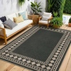 Garvee 9×12 Indoor Outdoor Rugs Easy Jute Scalloped Living Room Rugs with Non Slip Backing, Modern Border Washable Rug Stain Resistant Non Shedding Neutral Mats for Dining Room, Bedroom, Patio, Brown(Bordered|black)