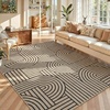 Garvee 9×12 Indoor Outdoor Rugs Easy Jute Scalloped Living Room Rugs with Non Slip Backing, Modern Border Washable Rug Stain Resistant Non Shedding Neutral Mats for Dining Room, Bedroom, Patio, Brown(Striped|nature)