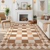 Garvee 9×12 Indoor Outdoor Rugs Easy Jute Scalloped Living Room Rugs with Non Slip Backing, Modern Border Washable Rug Stain Resistant Non Shedding Neutral Mats for Dining Room, Bedroom, Patio, Brown(Checkered|white Coffee)