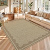 Garvee 9×12 Indoor Outdoor Rugs Easy Jute Scalloped Living Room Rugs with Non Slip Backing, Modern Border Washable Rug Stain Resistant Non Shedding Neutral Mats for Dining Room, Bedroom, Patio, Brown(Neutral|nature)