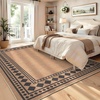 Garvee 9×12 Indoor Outdoor Rugs Easy Jute Scalloped Living Room Rugs with Non Slip Backing, Modern Border Washable Rug Stain Resistant Non Shedding Neutral Mats for Dining Room, Bedroom, Patio, Brown(Bordered|brown)