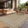 Garvee 9×12 Indoor Outdoor Rugs Easy Jute Scalloped Living Room Rugs with Non Slip Backing, Modern Border Washable Rug Stain Resistant Non Shedding Neutral Mats for Dining Room, Bedroom, Patio, Brown(Scalloped|nature)