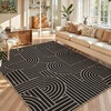 Garvee 9×12 Indoor Outdoor Rugs Easy Jute Scalloped Living Room Rugs with Non Slip Backing, Modern Border Washable Rug Stain Resistant Non Shedding Neutral Mats for Dining Room, Bedroom, Patio, Brown(Striped|black)