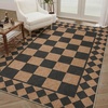 Garvee 9×12 Indoor Outdoor Rugs Easy Jute Scalloped Living Room Rugs with Non Slip Backing, Modern Border Washable Rug Stain Resistant Non Shedding Neutral Mats for Dining Room, Bedroom, Patio, Brown(Checkered|black Brown)