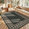 Garvee 9×12 Indoor Outdoor Rugs Easy Jute Scalloped Living Room Rugs with Non Slip Backing, Modern Border Washable Rug Stain Resistant Non Shedding Neutral Mats for Dining Room, Bedroom, Patio, Brown(Bordered|black)