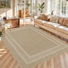 Garvee 9×12 Indoor Outdoor Rugs Easy Jute Scalloped Living Room Rugs with Non Slip Backing, Modern Border Washable Rug Stain Resistant Non Shedding Neutral Mats for Dining Room, Bedroom, Patio, Brown(Scalloped|nature)
