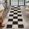 Garvee Easy Jute Modern Striped Rug 5×7 Area Rugs for Living Room Washable Rugs Bedroom Rug Stain Resistant Non Slip Floor Cover for Dining Room Office Nursery, Black&Brown(Checkered – Black/White)
