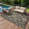 Garvee Outdoor Rug 8×10 Vintage Medallion Outdoor Rug Waterproof Patio Rugs Plastic Carpet RV Mat Carpet for Patio, Outside Entry, Backyard, Deck, Bench, Picnic, Camper，Blue/Grey(Boho – Black/Coffee)