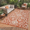 Garvee Outdoor Rug 8×10 Vintage Medallion Outdoor Rug Waterproof Patio Rugs Plastic Carpet RV Mat Carpet for Patio, Outside Entry, Backyard, Deck, Bench, Picnic, Camper，Blue/Grey(Brick Red/White)