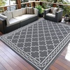 Garvee Outdoor Rug 8×10 Vintage Medallion Outdoor Rug Waterproof Patio Rugs Plastic Carpet RV Mat Carpet for Patio, Outside Entry, Backyard, Deck, Bench, Picnic, Camper，Blue/Grey(Grey/White)