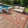 Garvee Outdoor Rug 8×10 Vintage Medallion Outdoor Rug Waterproof Patio Rugs Plastic Carpet RV Mat Carpet for Patio, Outside Entry, Backyard, Deck, Bench, Picnic, Camper，Blue/Grey(Brick Red&white)
