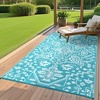 Garvee Outdoor Rug 8×10 Vintage Medallion Outdoor Rug Waterproof Patio Rugs Plastic Carpet RV Mat Carpet for Patio, Outside Entry, Backyard, Deck, Bench, Picnic, Camper，Blue/Grey(Boho – Light Blue/White)