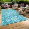 Garvee Outdoor Rug 8×10 Vintage Medallion Outdoor Rug Waterproof Patio Rugs Plastic Carpet RV Mat Carpet for Patio, Outside Entry, Backyard, Deck, Bench, Picnic, Camper，Blue/Grey(Boho – Light Blue/White)