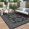 Garvee Outdoor Rug 8×10 Vintage Medallion Outdoor Rug Waterproof Patio Rugs Plastic Carpet RV Mat Carpet for Patio, Outside Entry, Backyard, Deck, Bench, Picnic, Camper，Blue/Grey(Medallion – Black & Gray)