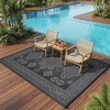 Garvee Outdoor Rug 8×10 Vintage Medallion Outdoor Rug Waterproof Patio Rugs Plastic Carpet RV Mat Carpet for Patio, Outside Entry, Backyard, Deck, Bench, Picnic, Camper，Blue/Grey(Medallion – Black & Gray)
