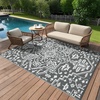 Garvee Outdoor Rug 8×10 Vintage Medallion Outdoor Rug Waterproof Patio Rugs Plastic Carpet RV Mat Carpet for Patio, Outside Entry, Backyard, Deck, Bench, Picnic, Camper，Blue/Grey(Boho – Gray/White)