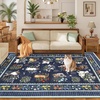 Garvee Washable Area Rug 8×10 Rugs for Living Room, Indoor Farmhouse Cute Animal Print Nursery Rugs with Non Slip Back Low Pile Ultra Thin Floor Rug for Girls Kids Room, Beige(Cute Animal|blue)