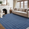 3×5 Non Slip Oval Rugs for Living Room Bedroom Dining Room Modern Textured Non Slip Low Pile Indoor Carpet Soft Non-Shedding Foldable Area Rug Perfect for Laundry Room Home Office, Taupe(Navy Blue)