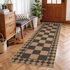 Garvee 9×12 Indoor Outdoor Rugs Easy Jute Scalloped Living Room Rugs with Non Slip Backing, Modern Border Washable Rug Stain Resistant Non Shedding Neutral Mats for Dining Room, Bedroom, Patio, Brown(Checkered|black Brown)