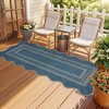 Garvee 9×12 Indoor Outdoor Rugs Easy Jute Scalloped Living Room Rugs with Non Slip Backing, Modern Border Washable Rug Stain Resistant Non Shedding Neutral Mats for Dining Room, Bedroom, Patio, Brown(Scalloped|denim Blue)