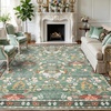 Garvee 9×12 Washable Area Rug, Non-Slip Low Pile Rug with Butterfly Floral, Stain Resistance Carpet for Living Room, Bedroom, Dining Room, Black(Light Green)