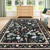 Garvee 9×12 Washable Floral Area Rug, Non-Slip Low Pile Rug, Stain Resistance Carpet for Living Room, Bedroom, Dining Room, Brown(Black)